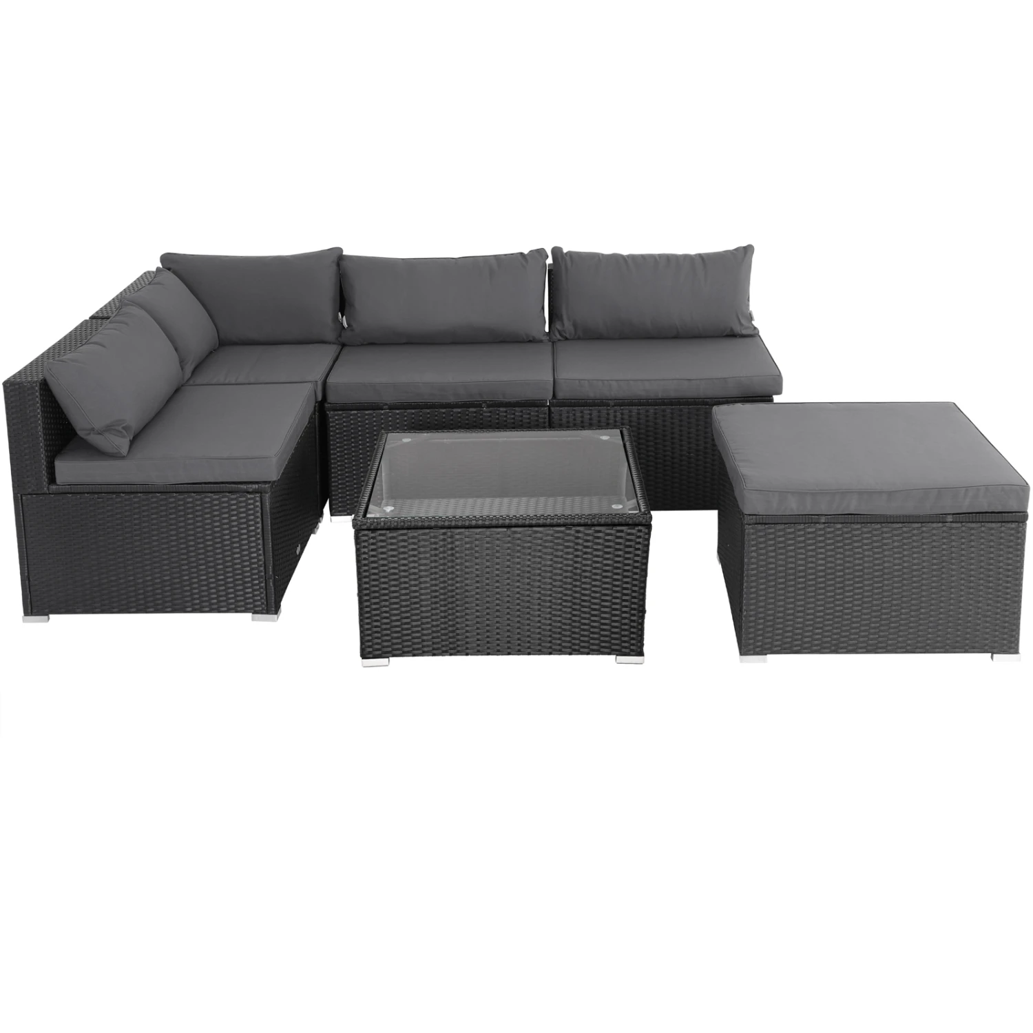 Polyrattan Ecklounge Schwarz/Anthrazit Dicke Rückenpolster 10 Polyrattan Ecklounge Schwarz/Anthrazit Dicke Rückenpolster – Bild 8