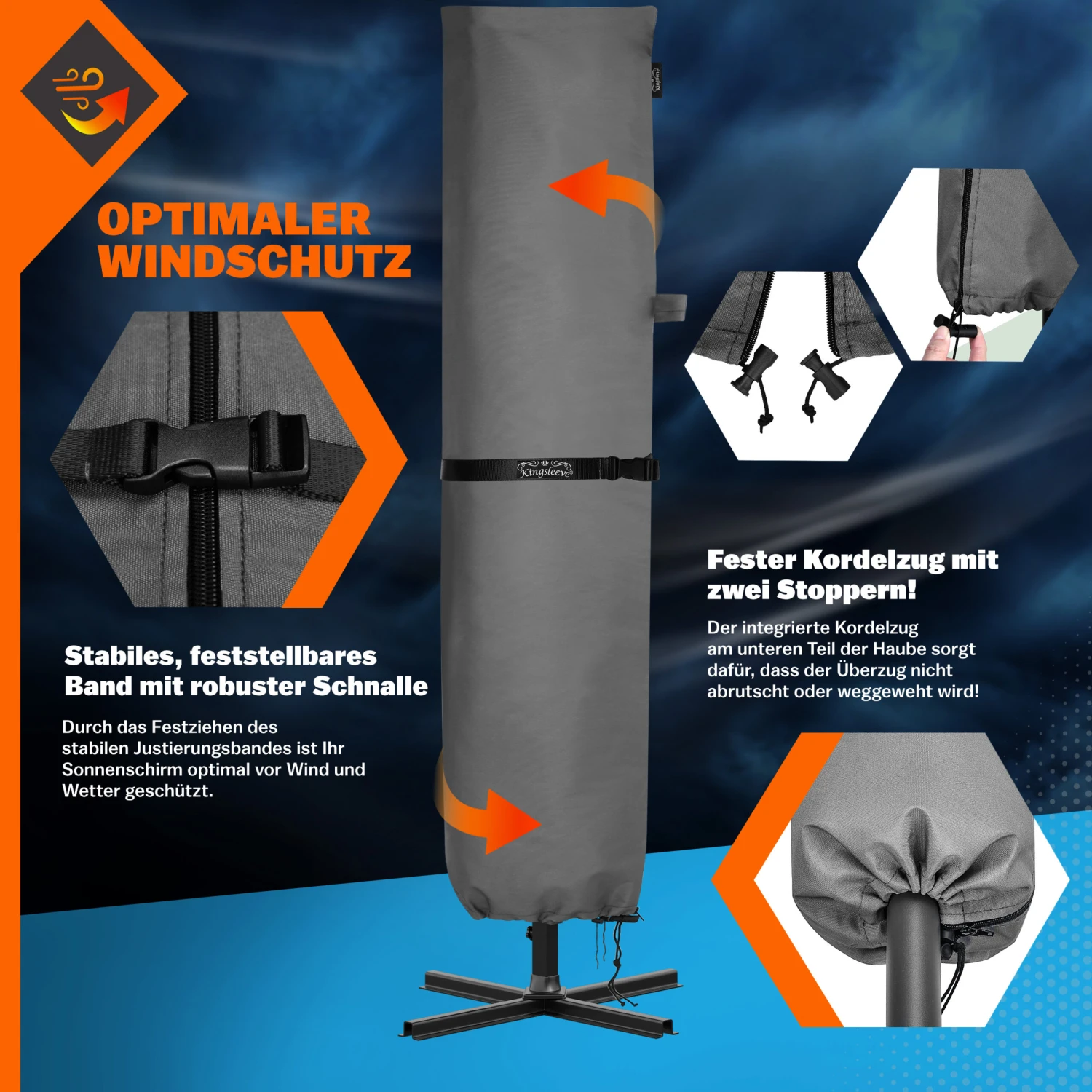 Abdeckung Sonnenschirm Anthrazit Ø330cm 6 Abdeckung Sonnenschirm Anthrazit Ø330cm – Bild 4