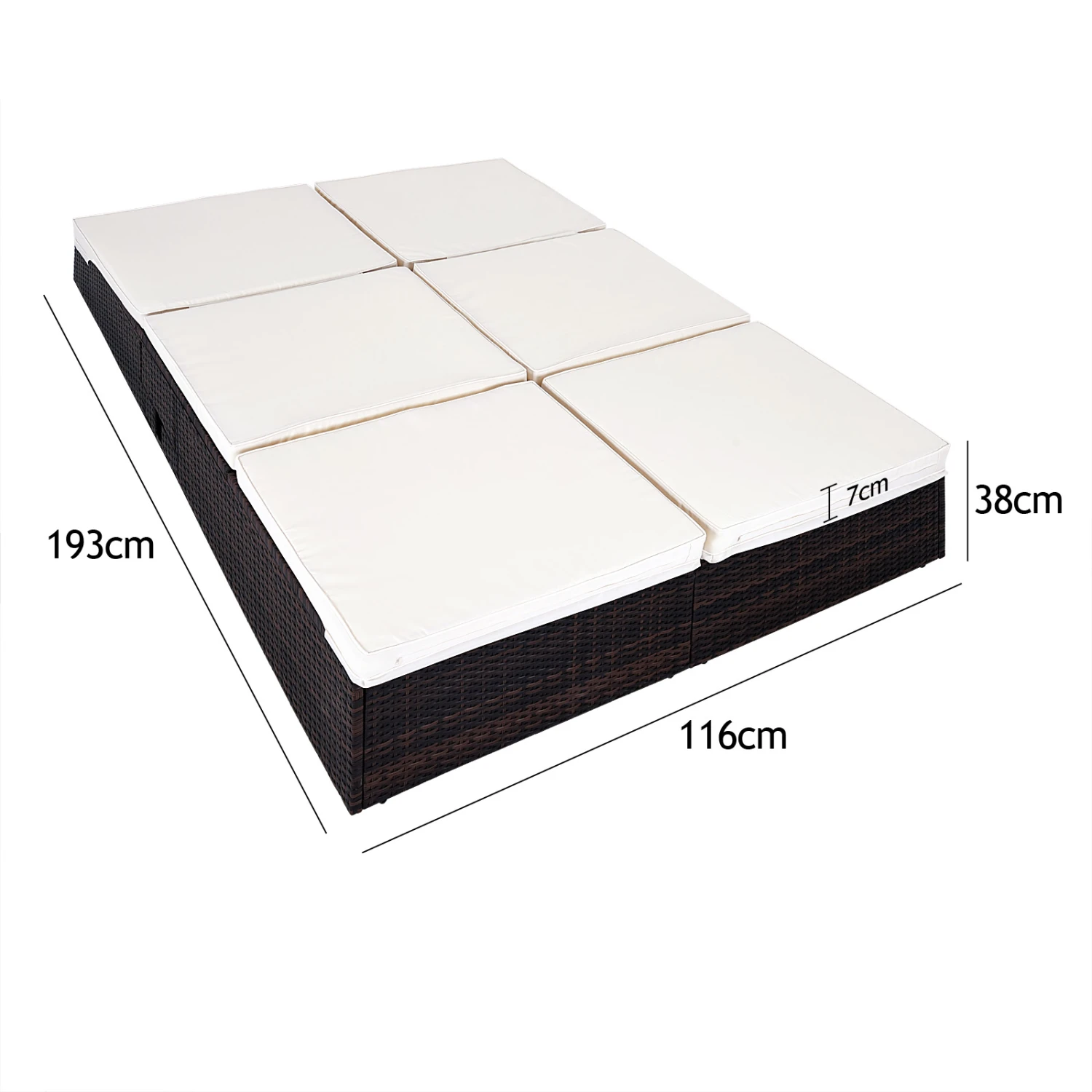 Polyrattan Sonnenliege Braun/Creme 196x116x38cm 7 Polyrattan Sonnenliege Braun/Creme 196x116x38cm – Bild 5