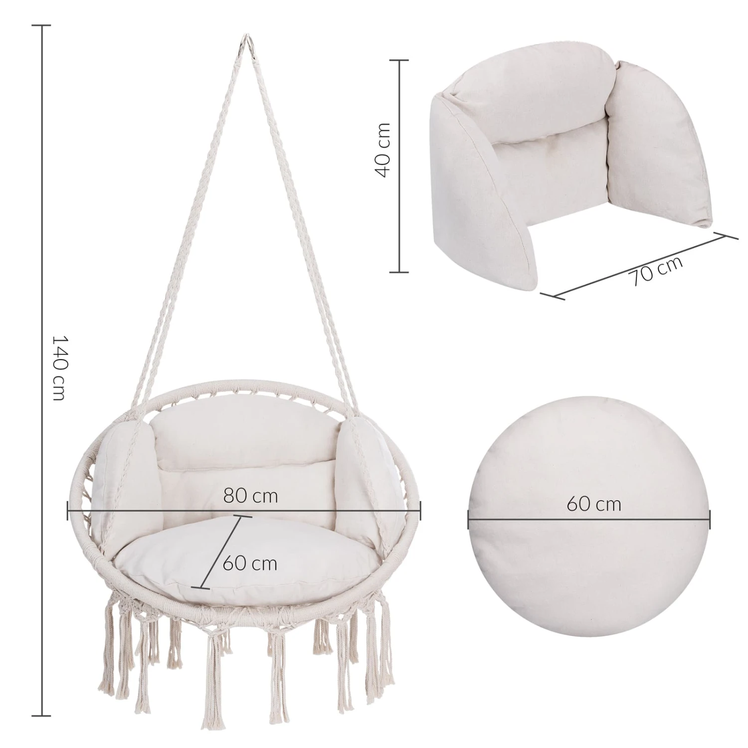 Hängesessel Creme 80x60x140cm 9 Hängesessel Creme 80x60x140cm – Bild 7