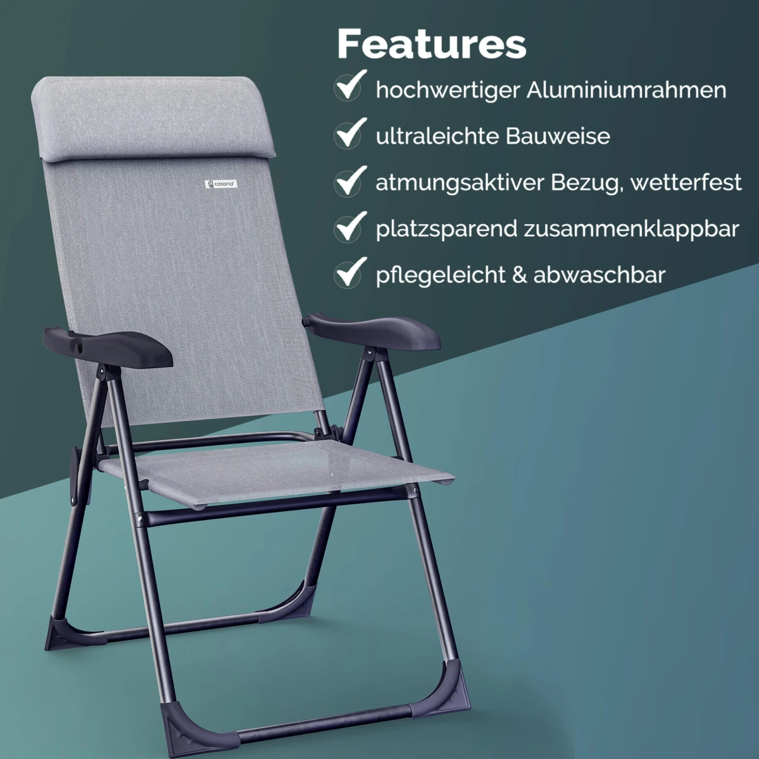 Gartenstuhl 2er-Set Grau Meliert Alu Klappbar 10 Gartenstuhl 2er-Set Grau Meliert Alu Klappbar – Bild 8