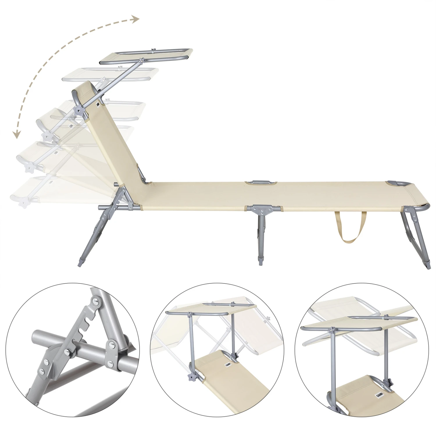 Sonnenliege Hawaii 2er-Set Beige Alu 195x60x30cm 7 Sonnenliege Hawaii 2er-Set Beige Alu 195x60x30cm – Bild 5