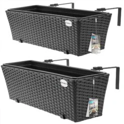 Polyrattan Blumenkasten 2er-Set Schwarz