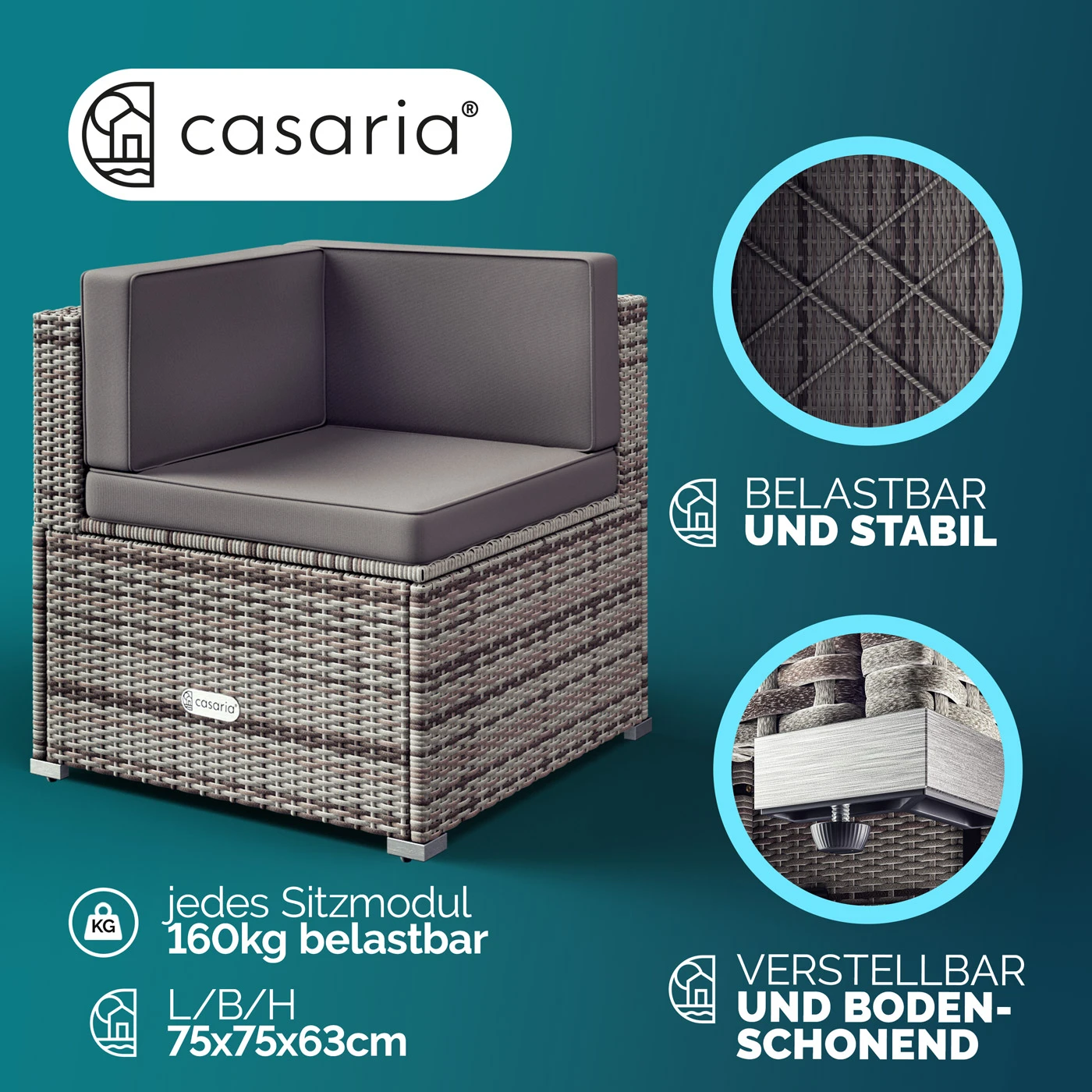 Polyrattan Ecklounge Grau/Anthrazit Dicke Rückenpolster 7 Polyrattan Ecklounge Grau/Anthrazit Dicke Rückenpolster – Bild 5