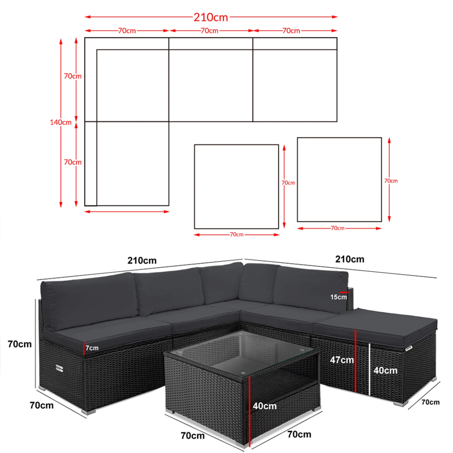 Polyrattan Ecklounge Schwarz/Anthrazit Dicke Rückenpolster 9 Polyrattan Ecklounge Schwarz/Anthrazit Dicke Rückenpolster – Bild 7
