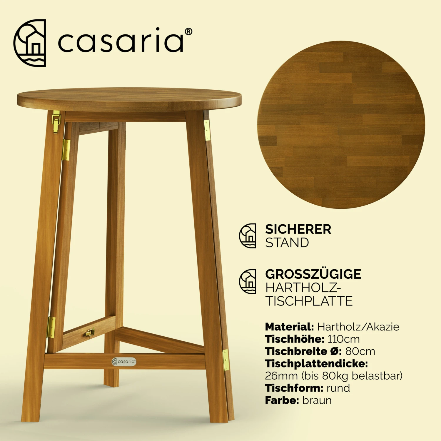 Stehtisch Akazienholz Ø80cm Klappbar 4 Stehtisch Akazienholz Ø80cm Klappbar – Bild 2