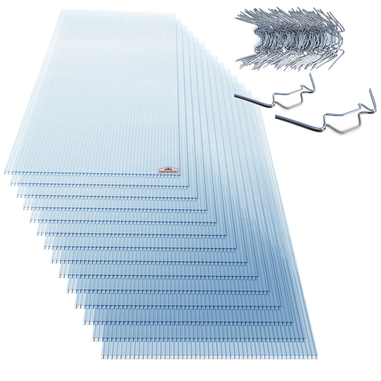 Hohlkammerstegplatten 14er-Set & Gewächshausklammern 50er-Set 3 Hohlkammerstegplatten 14er-Set & Gewächshausklammern 50er-Set