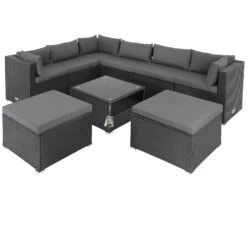 Gartenmöbel Geschäft 32 Polyrattan Ecklounge XXL Schwarz/Anthrazit Inkl. Kissen
