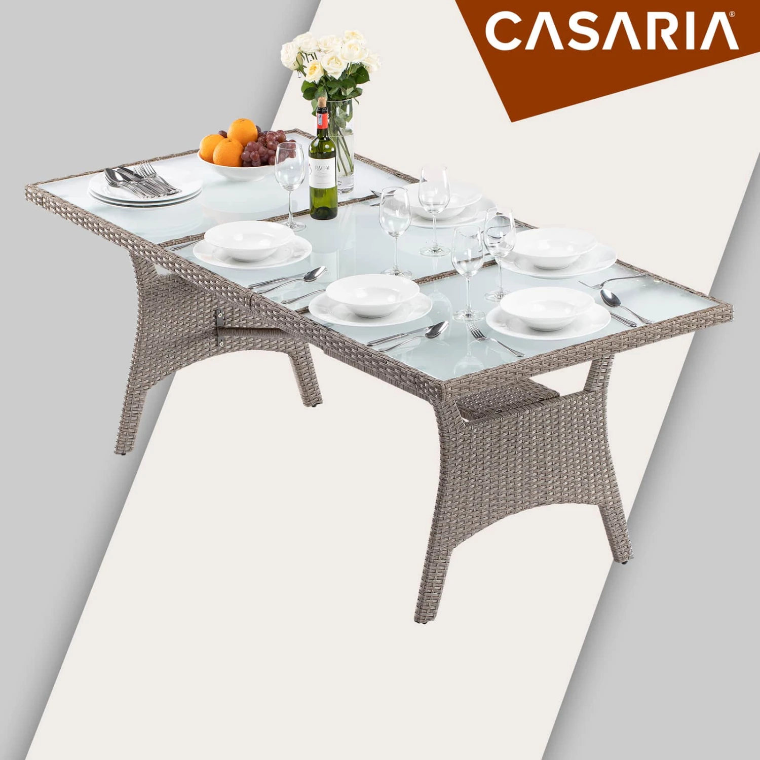 Polyrattan Gartentisch Takeo Creme 190x90x74cm Glas 9 Polyrattan Gartentisch Takeo Creme 190x90x74cm Glas – Bild 7