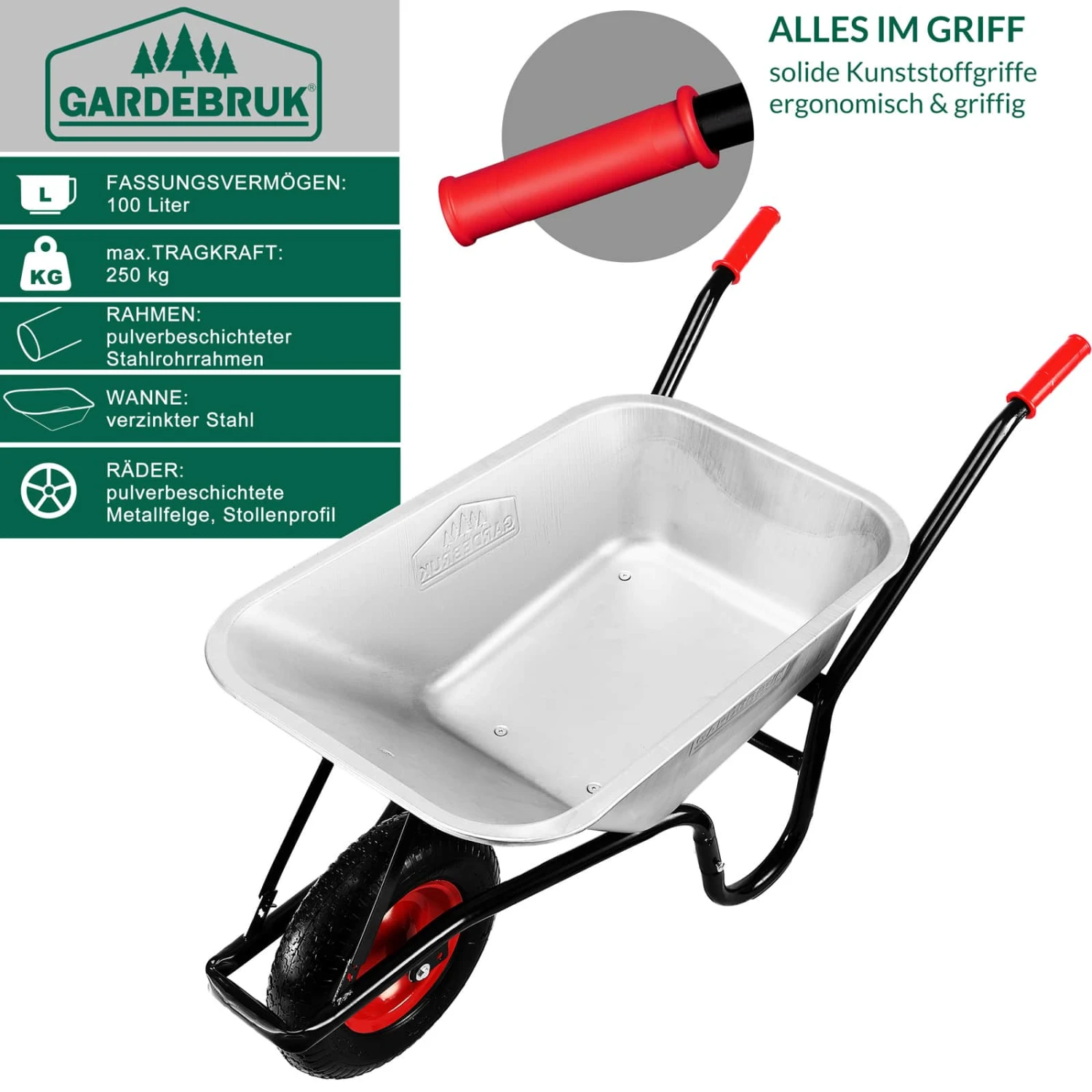 Schubkarre Verzinkt 250kg Mit Luftbereifung 6 Schubkarre Verzinkt 250kg Mit Luftbereifung – Bild 4
