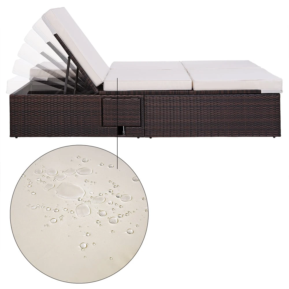 Polyrattan Sonnenliege Braun/Creme 196x116x38cm 11 Polyrattan Sonnenliege Braun/Creme 196x116x38cm – Bild 9