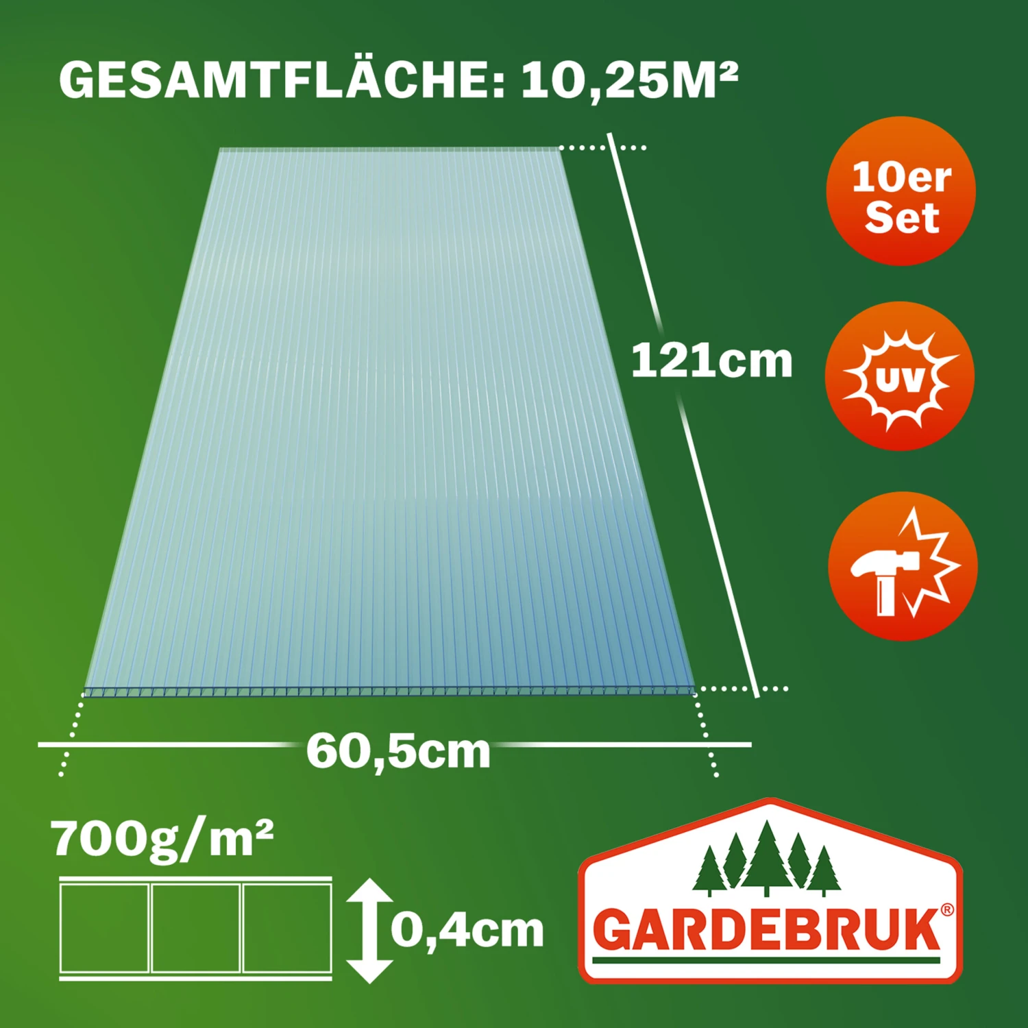 Hohlkammerstegplatten 14er-Set Transparent 10,25m² 16 Hohlkammerstegplatten 14er-Set Transparent 10,25m² – Bild 15