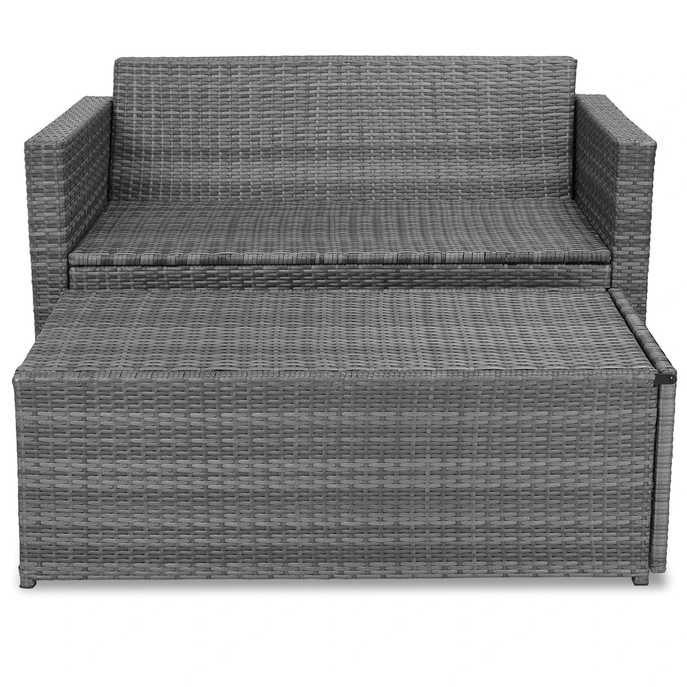 Polyrattan Zweisitzer-Sofa Grau Mit Ottomane 10 Polyrattan Zweisitzer-Sofa Grau Mit Ottomane – Bild 8