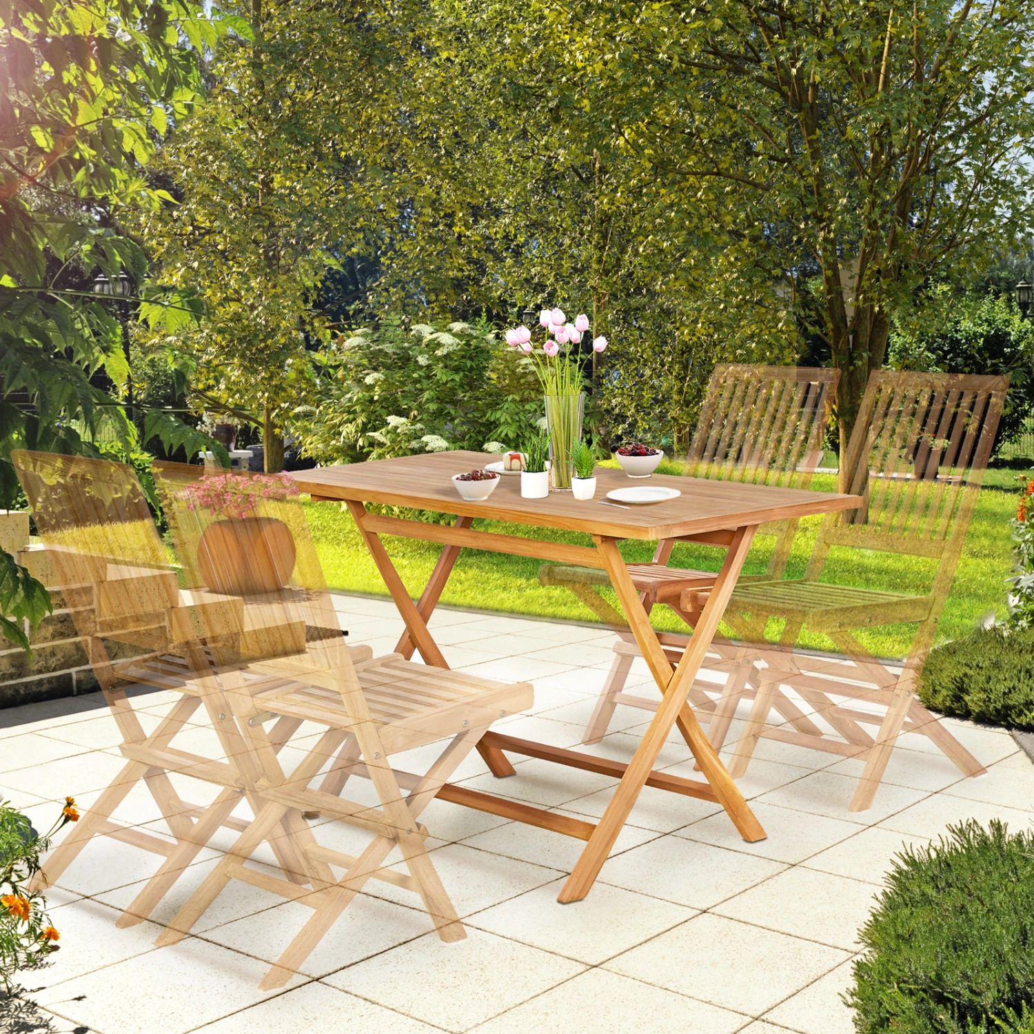 Gartentisch Bari Teakholz 125x60x75cm Klappbar 5 Gartentisch Bari Teakholz 125x60x75cm Klappbar – Bild 3