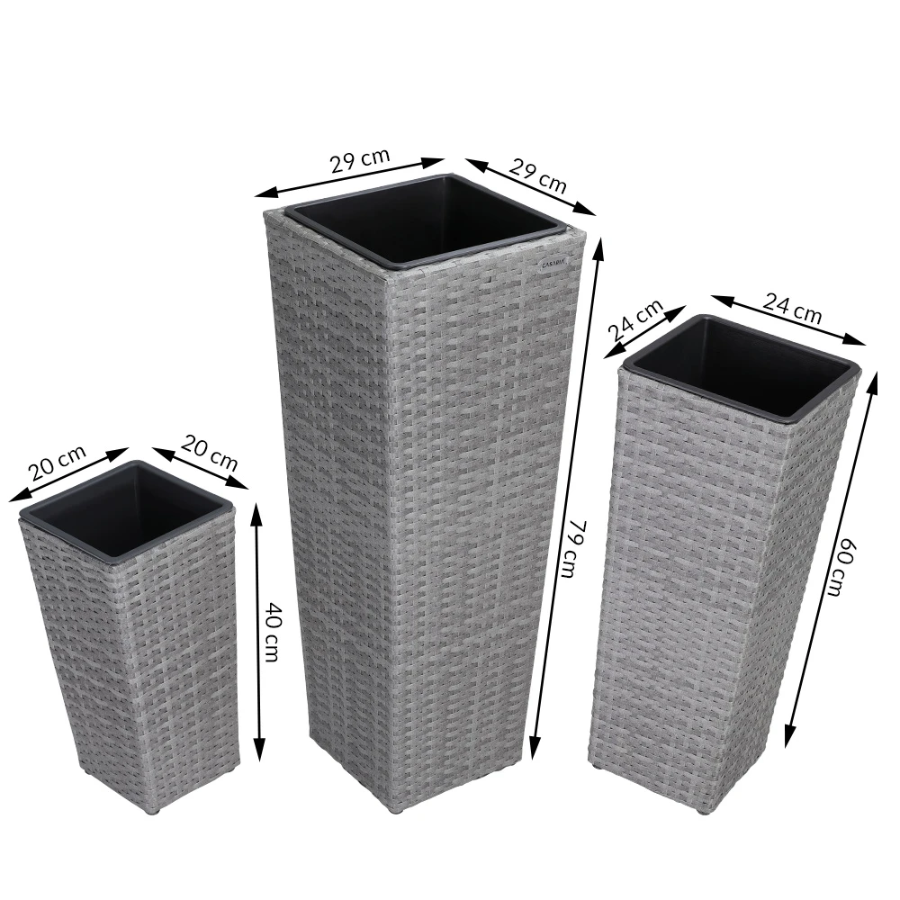Polyrattan Blumentopf 3er-Set Grau 9 Polyrattan Blumentopf 3er-Set Grau – Bild 7