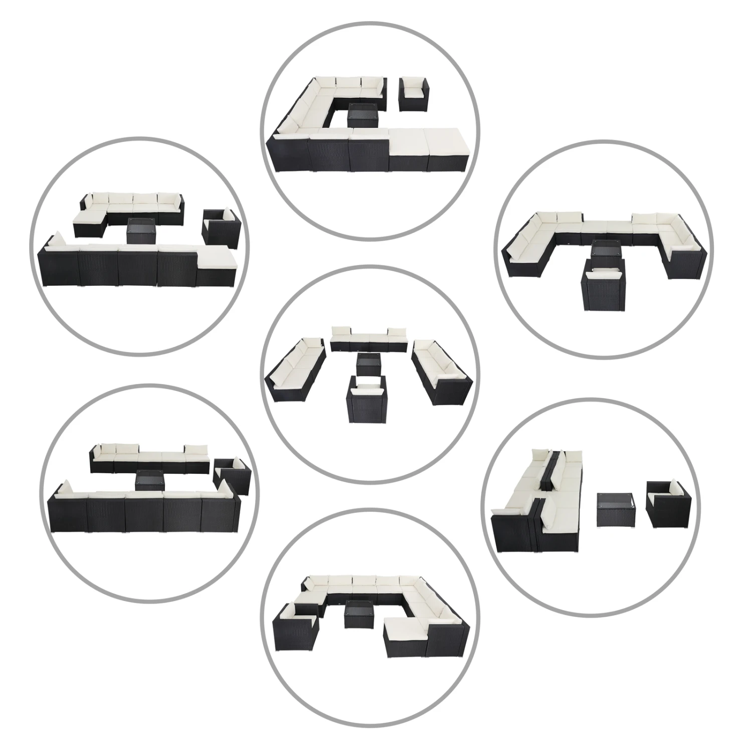 Polyrattan Ecklounge XXXL Schwarz/Creme Inkl. Kissen 6 Polyrattan Ecklounge XXXL Schwarz/Creme Inkl. Kissen – Bild 4