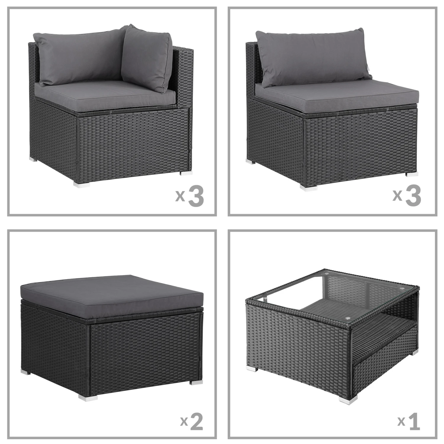 Polyrattan Ecklounge XXL Schwarz/Anthrazit Inkl. Kissen 8 Polyrattan Ecklounge XXL Schwarz/Anthrazit Inkl. Kissen – Bild 6