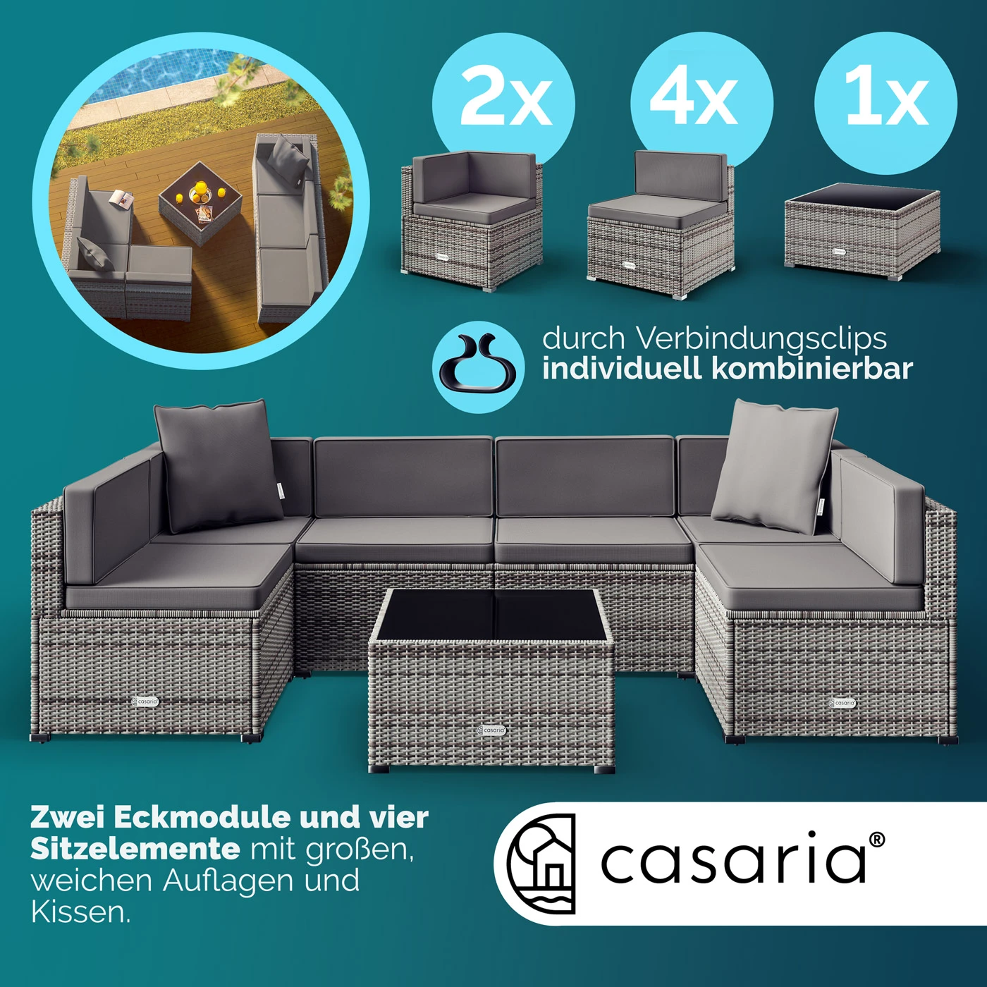 Polyrattan Ecklounge Grau/Anthrazit Dicke Rückenpolster 10 Polyrattan Ecklounge Grau/Anthrazit Dicke Rückenpolster – Bild 8