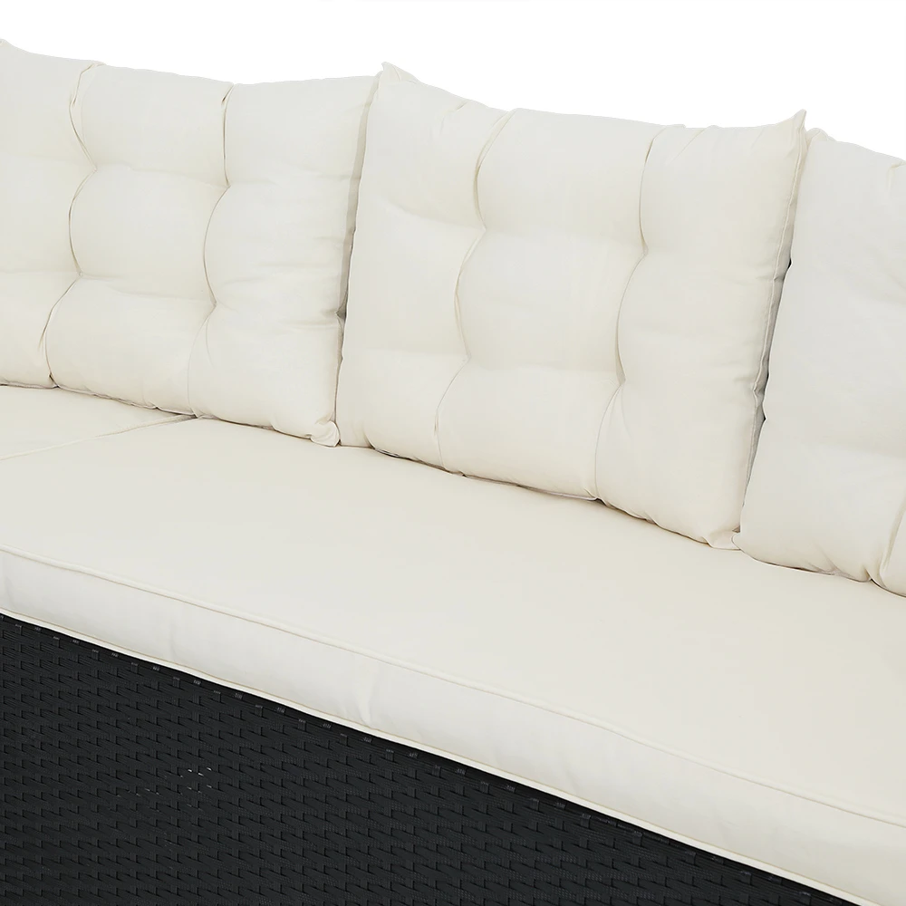 Polyrattan Ecklounge Schwarz/Creme Inkl. Kissen 8 Polyrattan Ecklounge Schwarz/Creme Inkl. Kissen – Bild 6