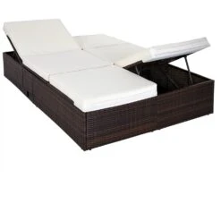 Polyrattan Sonnenliege Braun/Creme 196x116x38cm