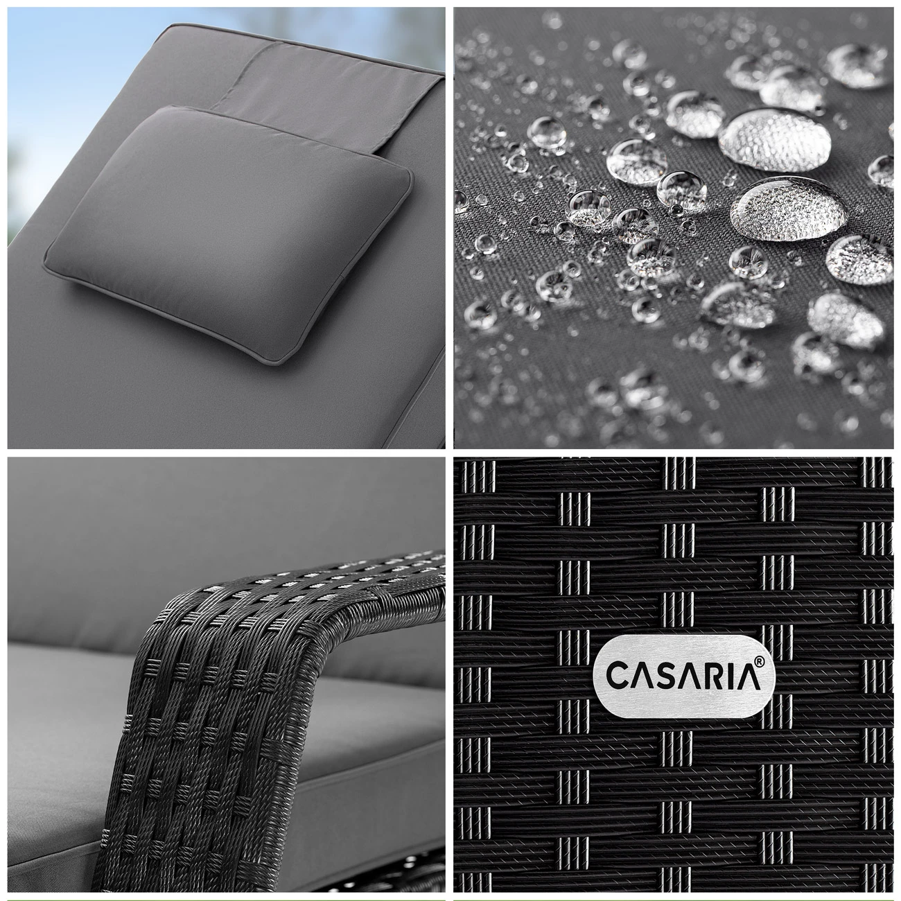 Polyrattan Sonnenliege Schwarz/Anthrazit 193x90x43cm 7 Polyrattan Sonnenliege Schwarz/Anthrazit 193x90x43cm – Bild 5