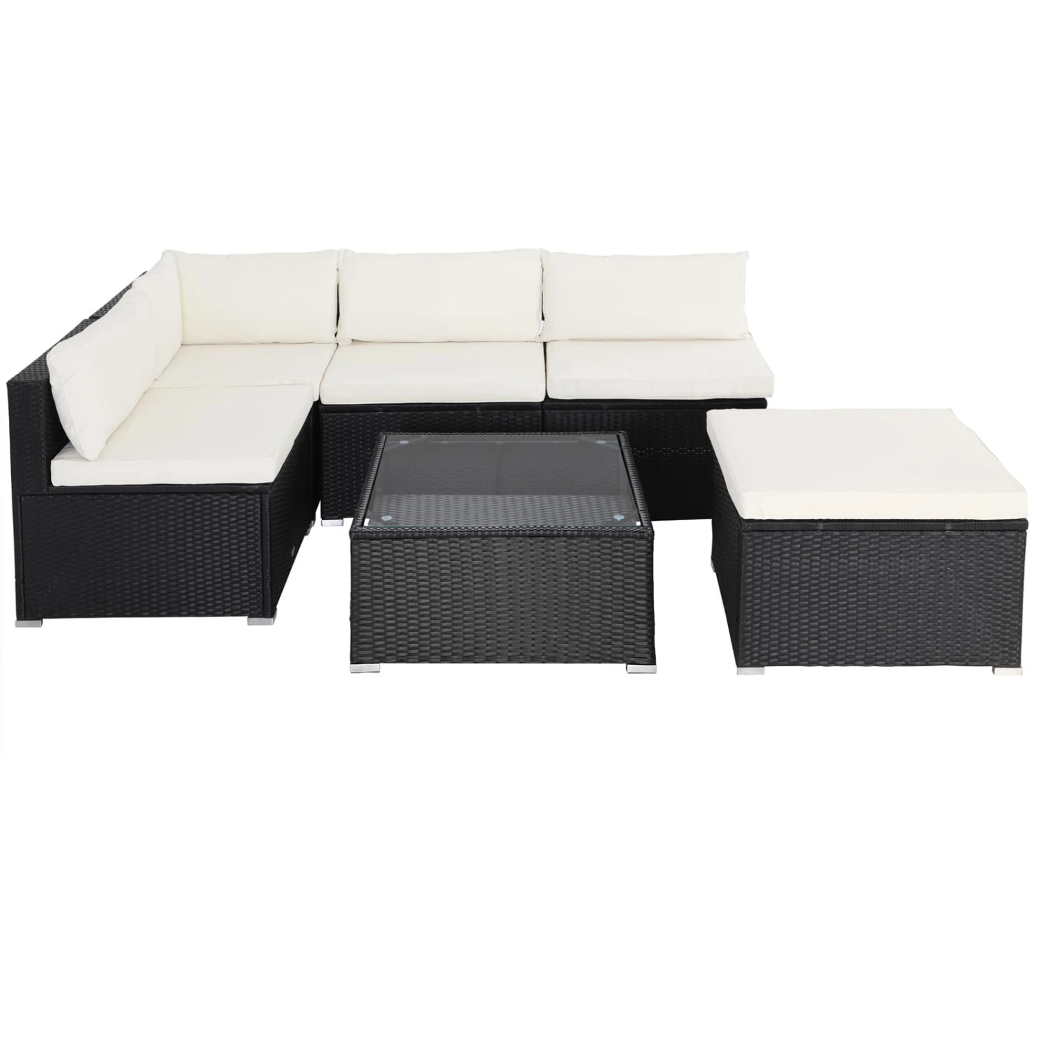Polyrattan Ecklounge Schwarz/Creme Dicke Rückenpolster 11 Polyrattan Ecklounge Schwarz/Creme Dicke Rückenpolster – Bild 9
