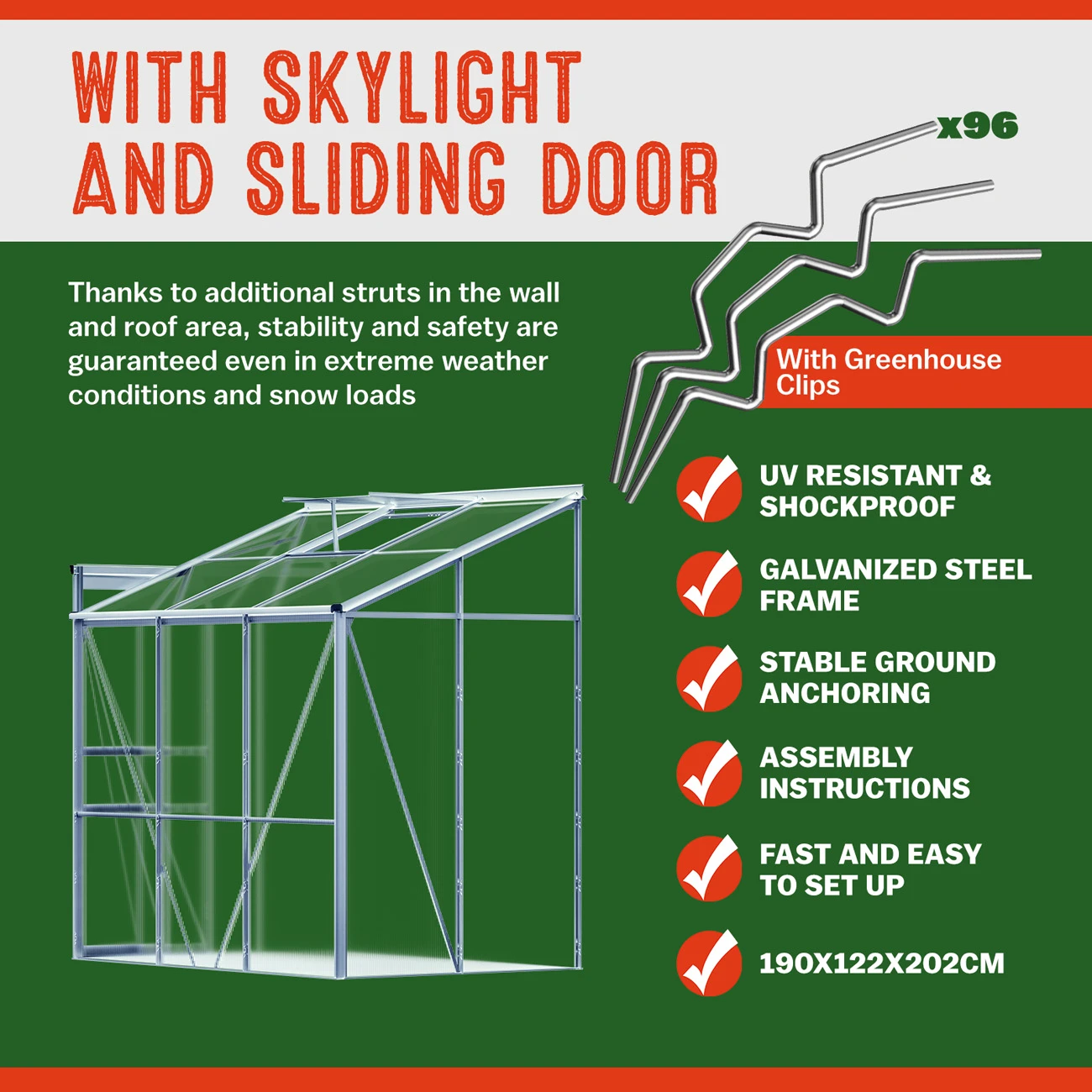Alu Beistellgewächshaus 190x122x202cm Mit Fundament 8 Alu Beistellgewächshaus 190x122x202cm Mit Fundament – Bild 6