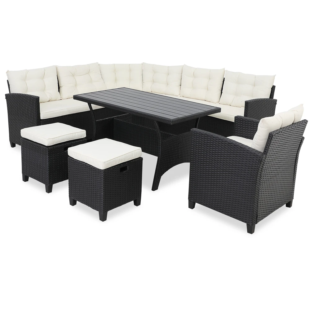 Polyrattan Ecklounge Schwarz/Creme Inkl. Kissen 14 Polyrattan Ecklounge Schwarz/Creme Inkl. Kissen – Bild 12