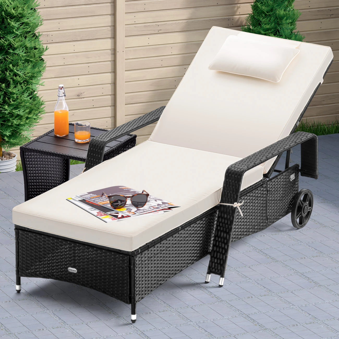Polyrattan Sonnenliege Schwarz/Creme 193x90x43cm 5 Polyrattan Sonnenliege Schwarz/Creme 193x90x43cm – Bild 3