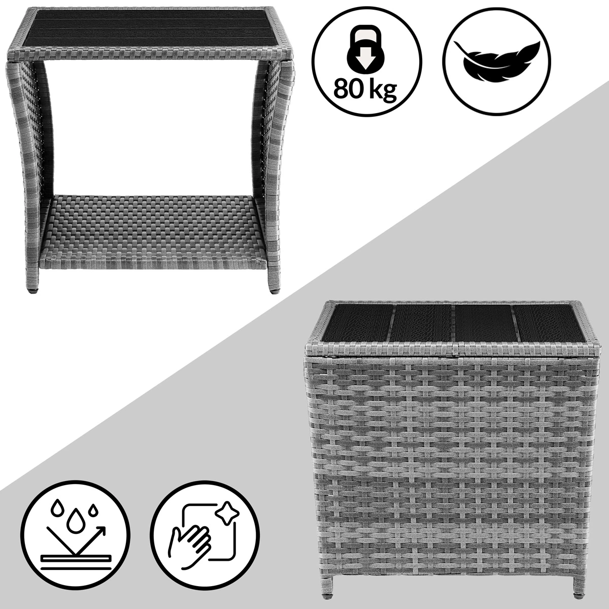 Polyrattan Beistelltisch Vedis Grau 45x45x40cm 11 Polyrattan Beistelltisch Vedis Grau 45x45x40cm – Bild 9