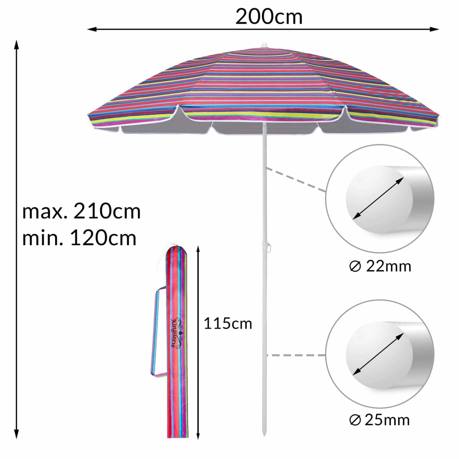 Sonnenschirm Crete Bunt 200cm Neigefunktion 6 Sonnenschirm Crete Bunt 200cm Neigefunktion – Bild 4
