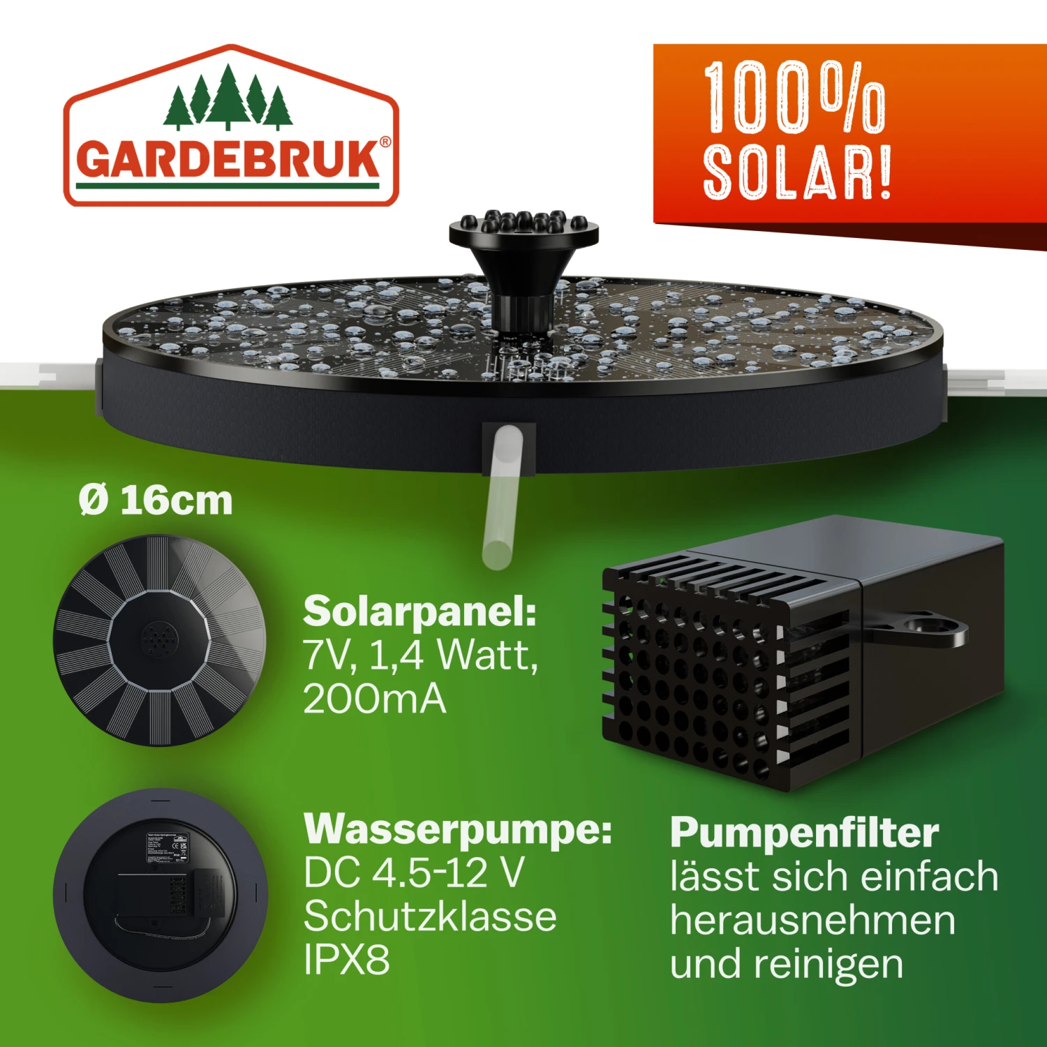Solar Springbrunnen Schwarz 180L/h 160mm 15 Solar Springbrunnen Schwarz 180L/h 160mm – Bild 13