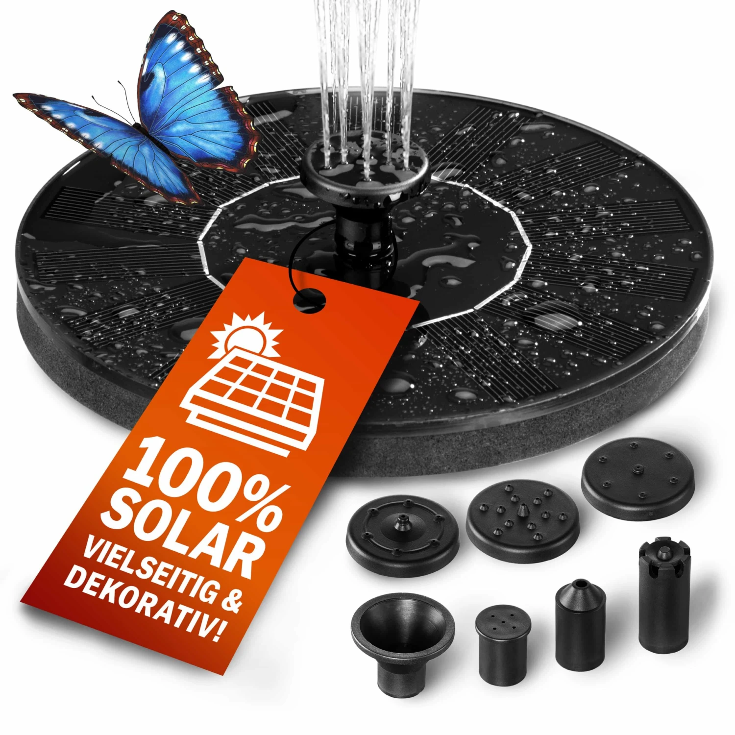 Solar Springbrunnen Schwarz 180L/h 160mm 3 Solar Springbrunnen Schwarz 180L/h 160mm