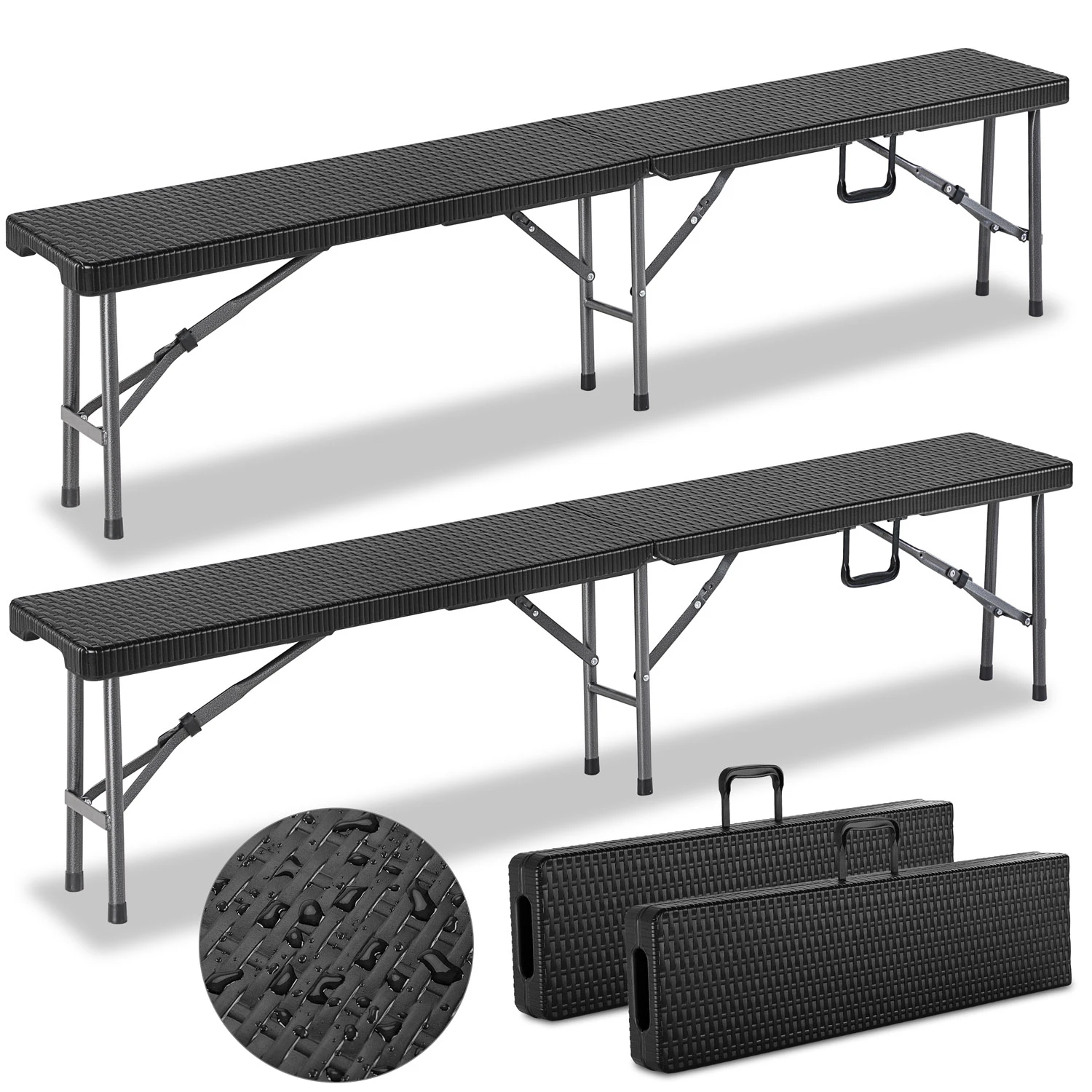 Rattanbänke Malmö 2er-Set Schwarz 180cm 3 Rattanbänke Malmö 2er-Set Schwarz 180cm