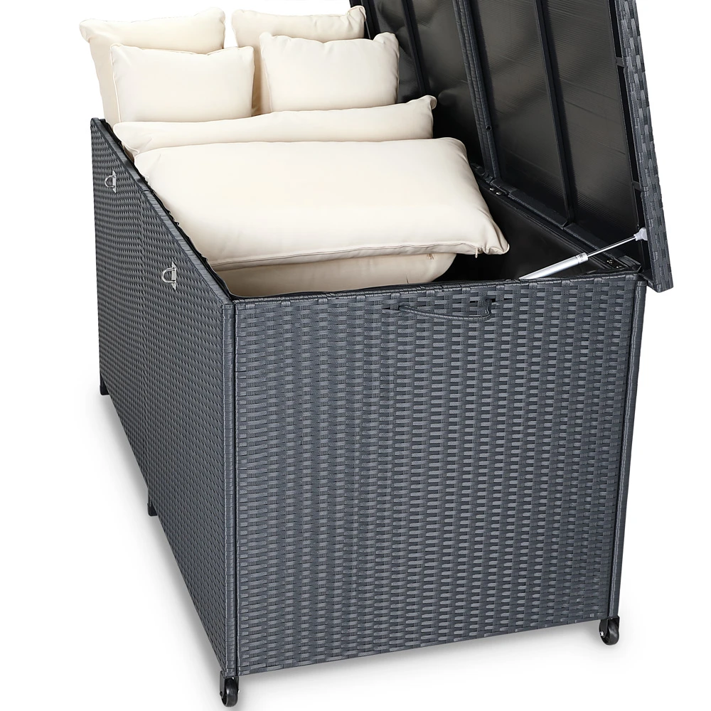 Polyrattan-Auflagenbox Schwarz 150x77x73cm Mit Rollen 22 Polyrattan-Auflagenbox Schwarz 150x77x73cm Mit Rollen – Bild 20