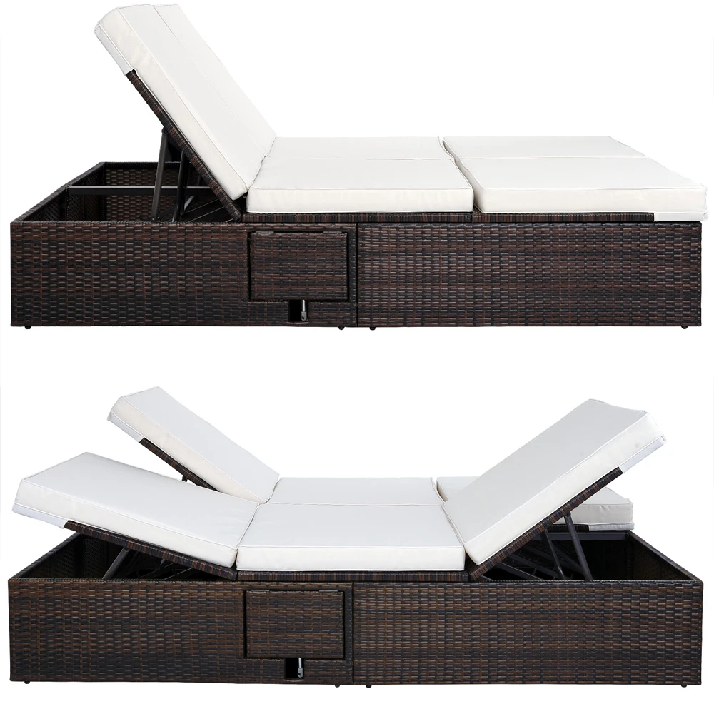 Polyrattan Sonnenliege Braun/Creme 196x116x38cm 6 Polyrattan Sonnenliege Braun/Creme 196x116x38cm – Bild 4