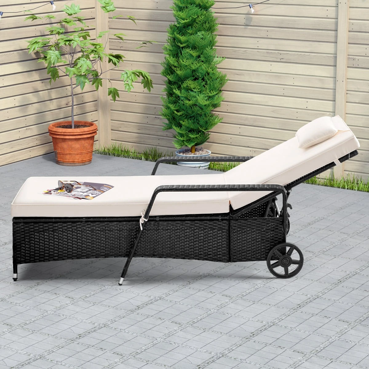 Polyrattan Sonnenliege Schwarz/Creme 193x90x43cm 4 Polyrattan Sonnenliege Schwarz/Creme 193x90x43cm – Bild 2