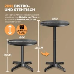 Stehtisch 2er-Set Schwarz Alu Ø60cm Klappbar, Höhenverstellbar 11 Stehtisch 2er-Set Schwarz Alu Ø60cm Klappbar, Höhenverstellbar -Gartenmöbel Geschäft e55e8dc9442aa6cc50614dbfc681bdba 04 109705 on dts amz high de 1