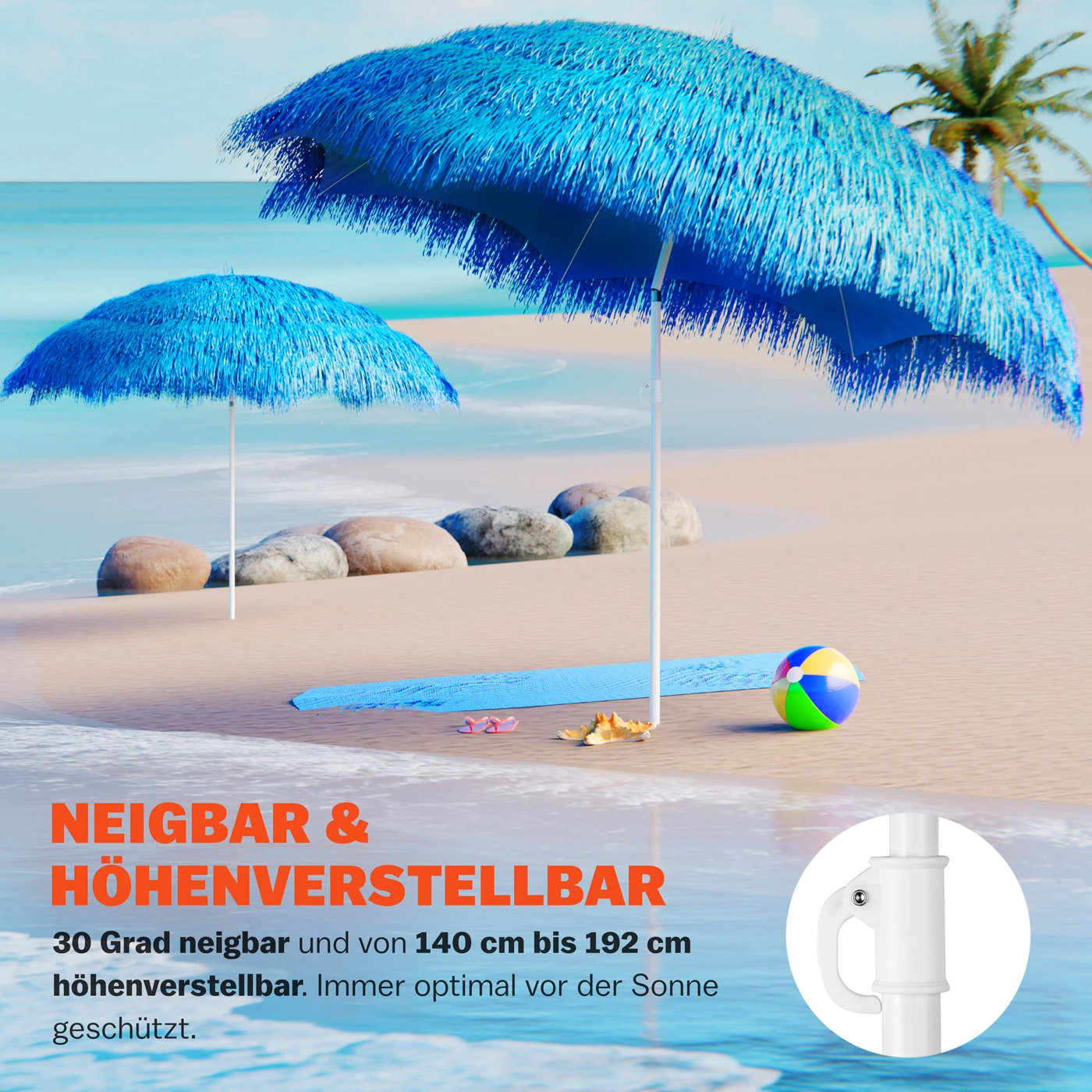 Sonnenschirm Hawaii Blau Ø160cm UV-Schutz 30+ 3 Sonnenschirm Hawaii Blau Ø160cm UV-Schutz 30+ – Bild 2