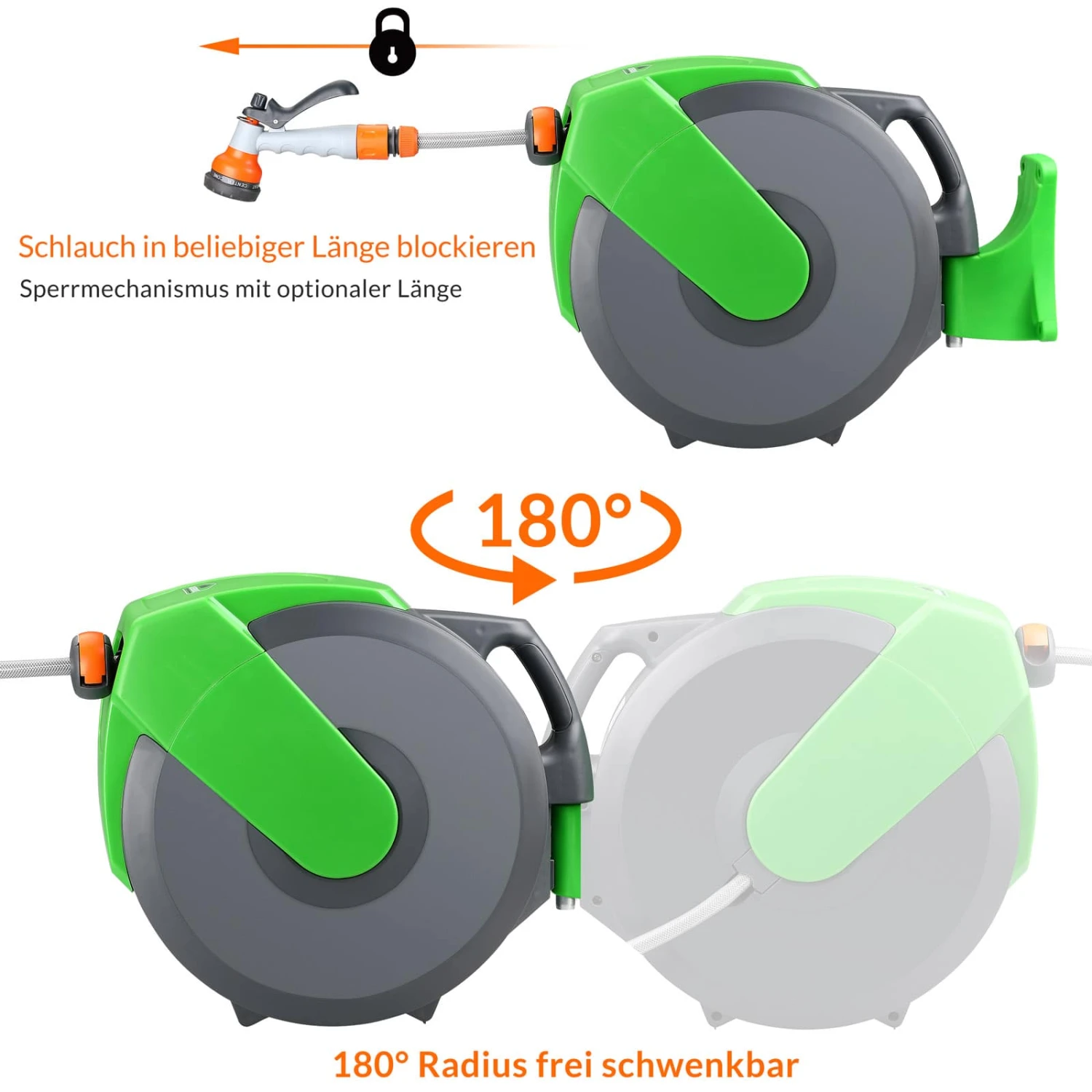 Wasserschlauchaufroller Inkl. Schlauchspritze 20m +2m Zuleitung 4 Wasserschlauchaufroller Inkl. Schlauchspritze 20m +2m Zuleitung – Bild 2