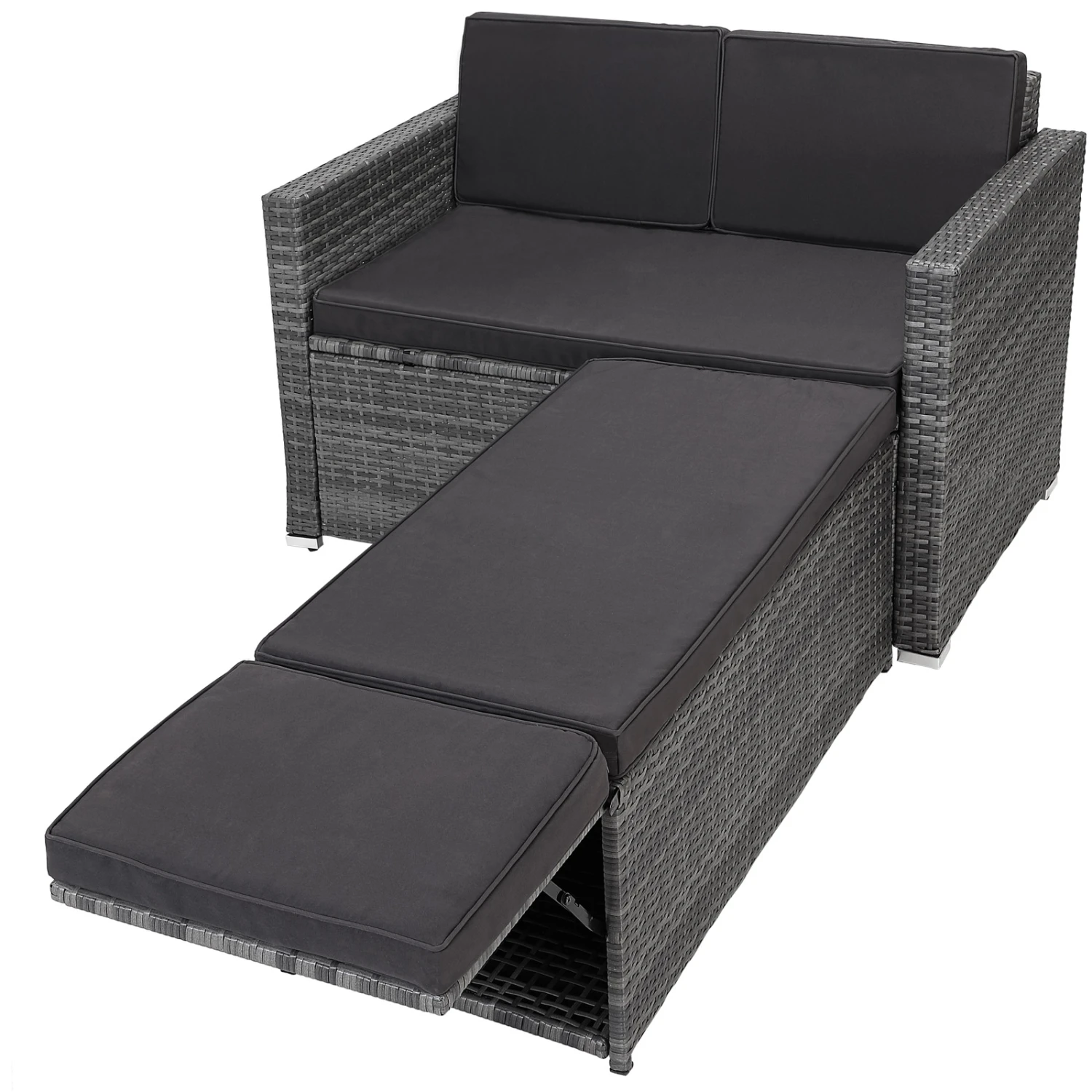 Polyrattan Zweisitzer-Sofa Grau Mit Ottomane 9 Polyrattan Zweisitzer-Sofa Grau Mit Ottomane – Bild 7