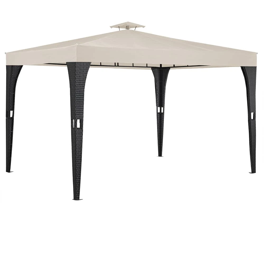 Polyrattan Pavillon Schwarz/Creme 3x4m 3 Polyrattan Pavillon Schwarz/Creme 3x4m