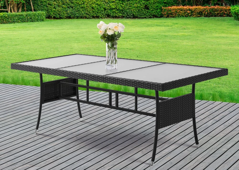 Polyrattan Gartentisch Schwarz 190x90x75cm 4 Polyrattan Gartentisch Schwarz 190x90x75cm – Bild 2