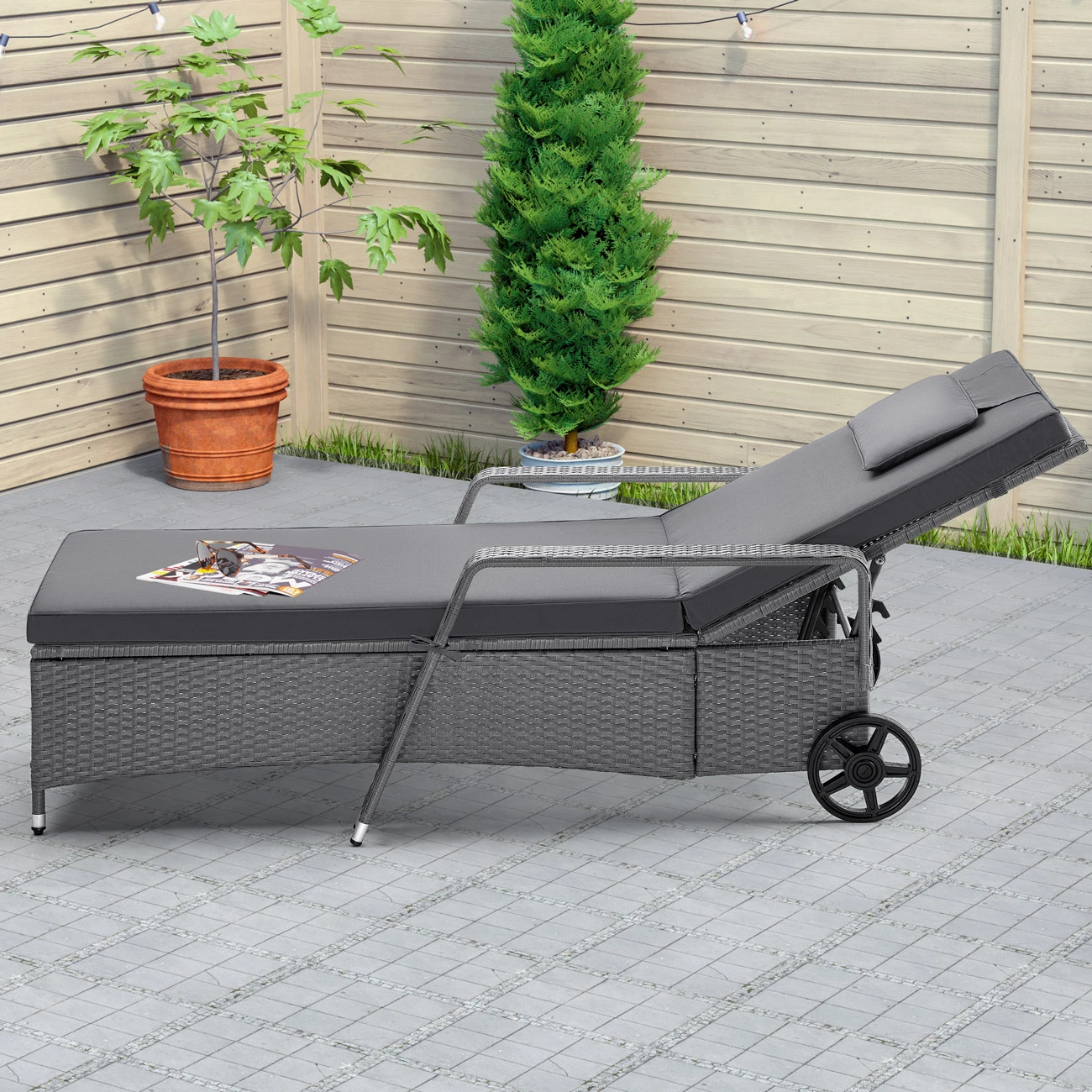 Polyrattan Sonnenliege Grau/Anthrazit 193x90x43cm 10 Polyrattan Sonnenliege Grau/Anthrazit 193x90x43cm – Bild 8