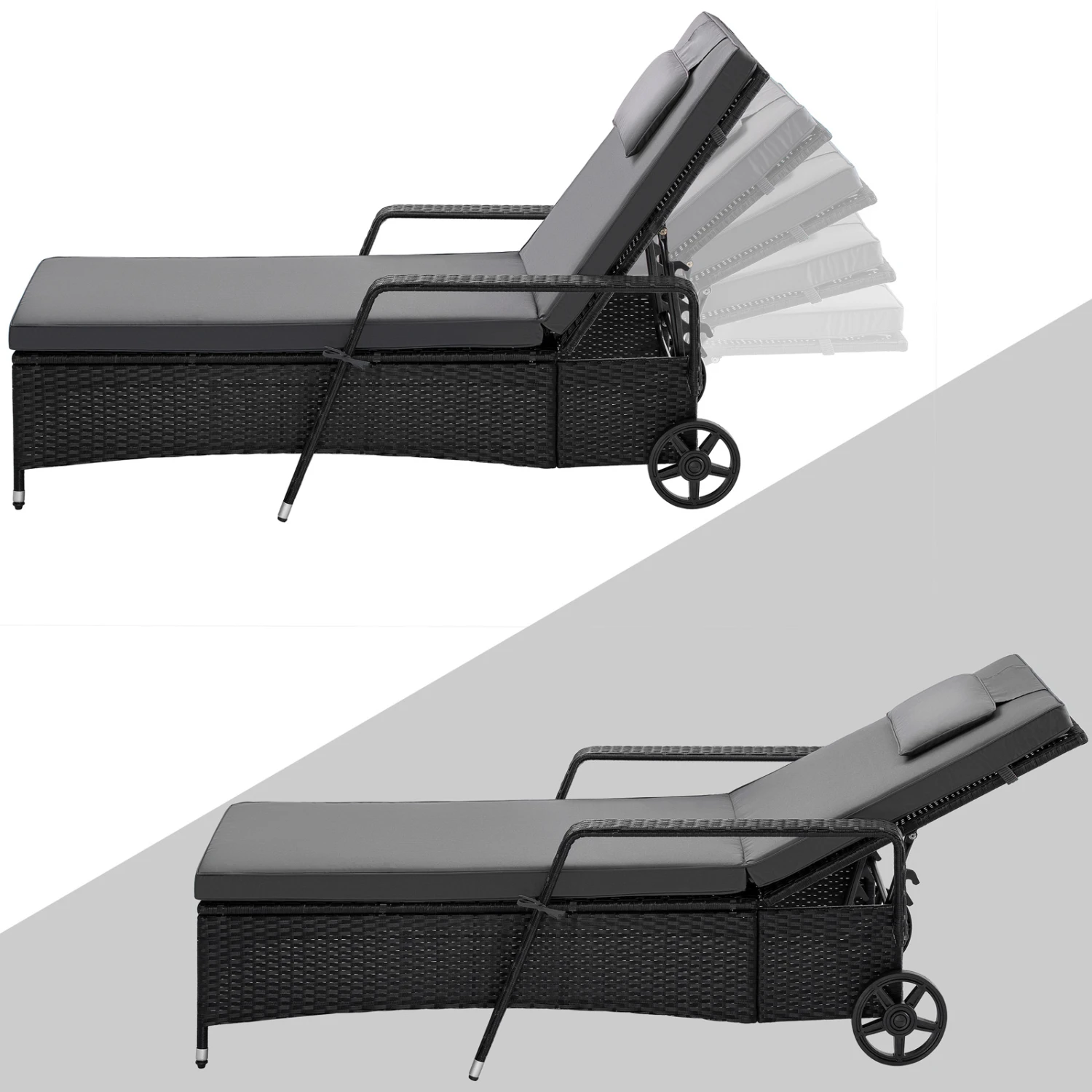 Polyrattan Sonnenliege Schwarz/Anthrazit 193x90x43cm 8 Polyrattan Sonnenliege Schwarz/Anthrazit 193x90x43cm – Bild 6