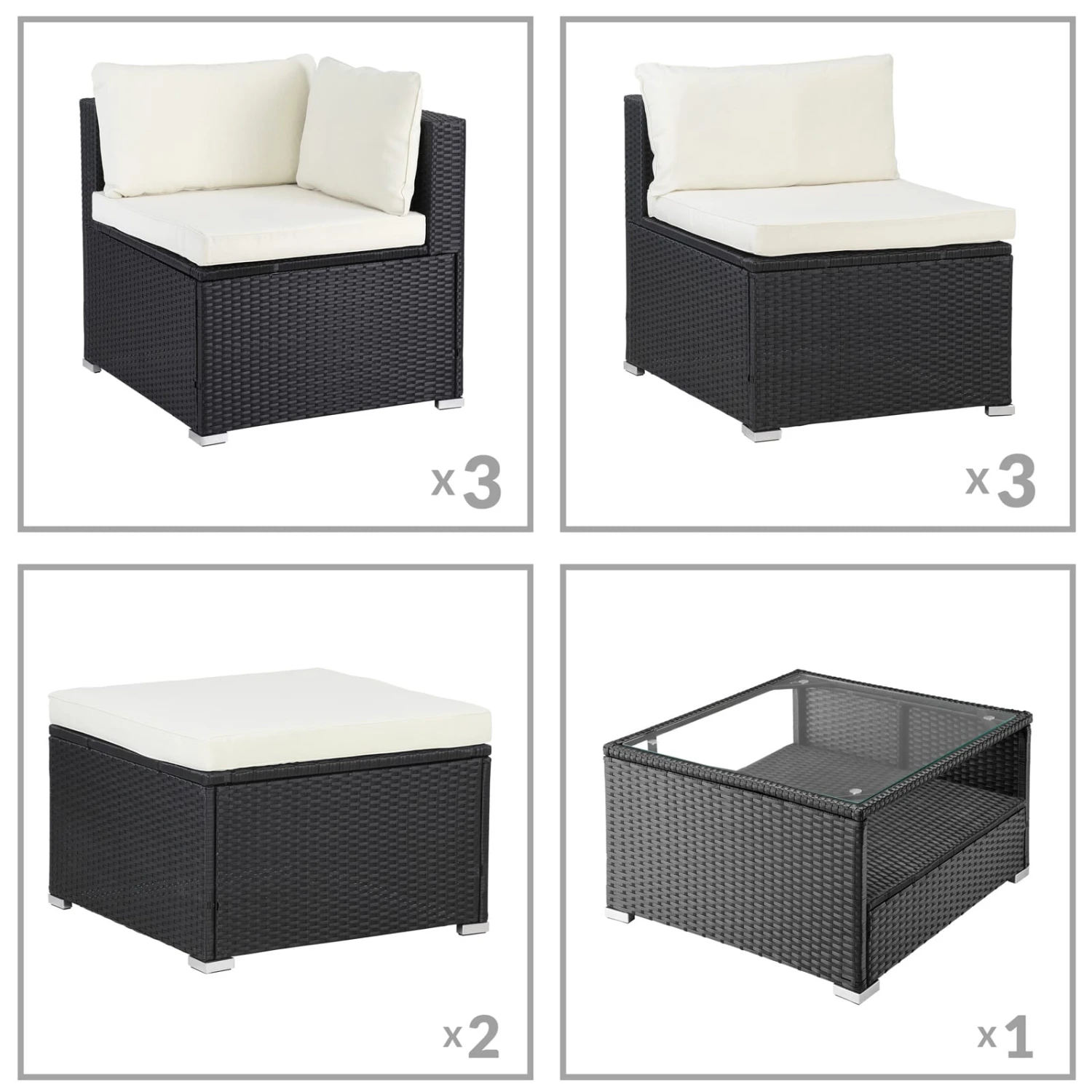 Polyrattan Ecklounge XXL Schwarz/Creme Inkl. Kissen 4 Polyrattan Ecklounge XXL Schwarz/Creme Inkl. Kissen – Bild 2