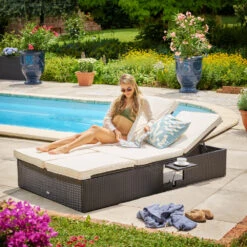 Polyrattan Sonnenliege Schwarz/Creme 196x116x38cm Verstellbar -Gartenmöbel Geschäft fb27fe1677cb42b400572a21ce9ca63d de 992855d 13 1