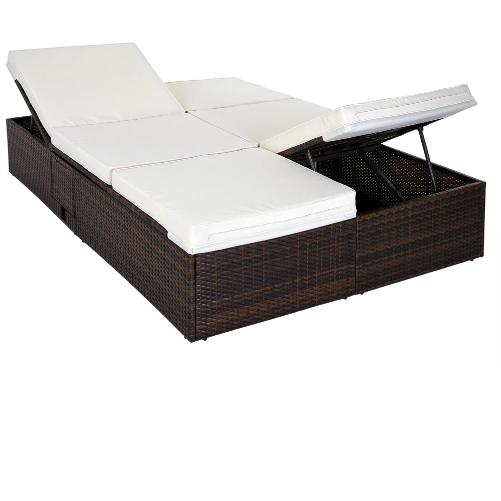 Polyrattan Sonnenliege Braun/Creme 196x116x38cm 8 Polyrattan Sonnenliege Braun/Creme 196x116x38cm – Bild 6