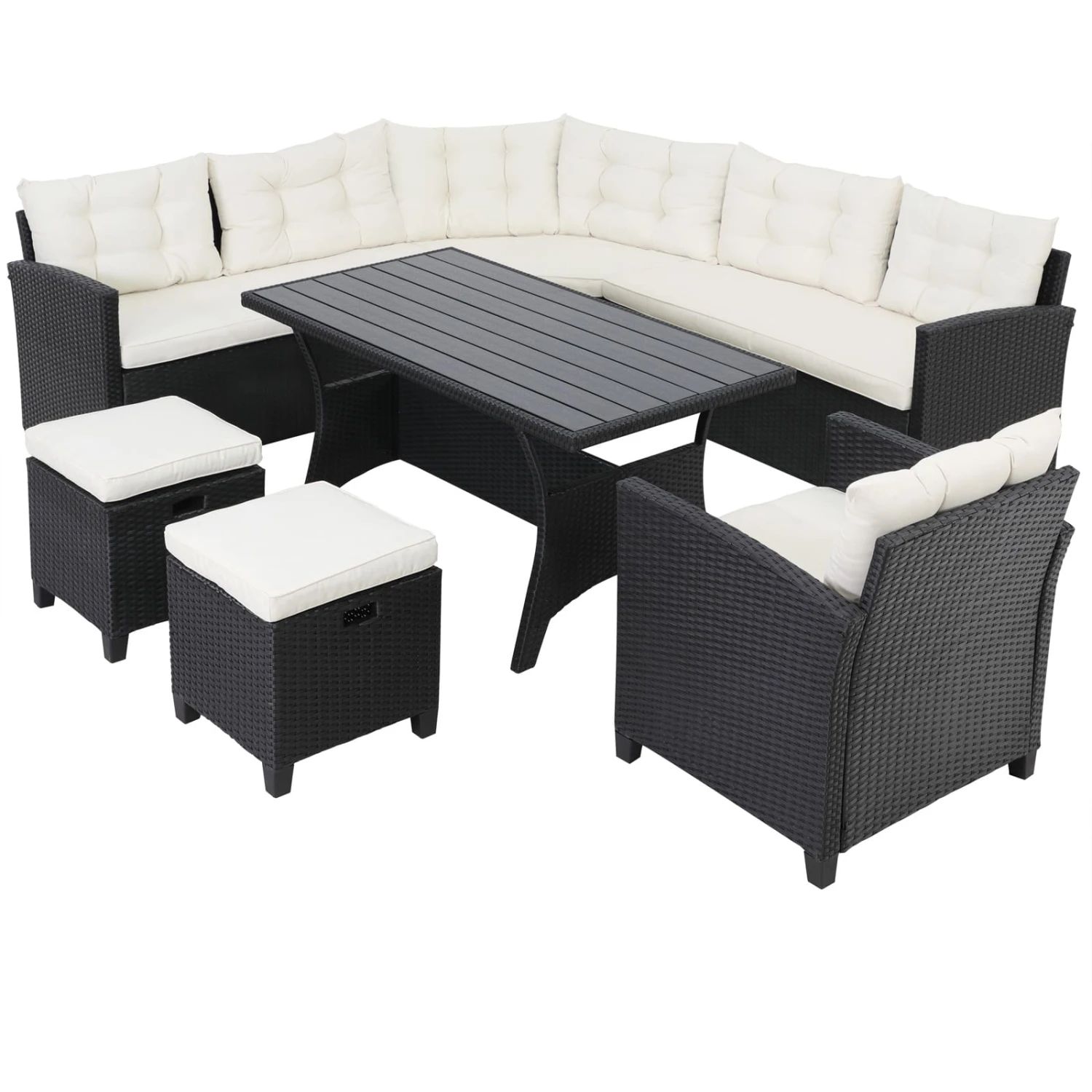 Polyrattan Ecklounge Schwarz/Creme Inkl. Kissen 4 Polyrattan Ecklounge Schwarz/Creme Inkl. Kissen – Bild 2